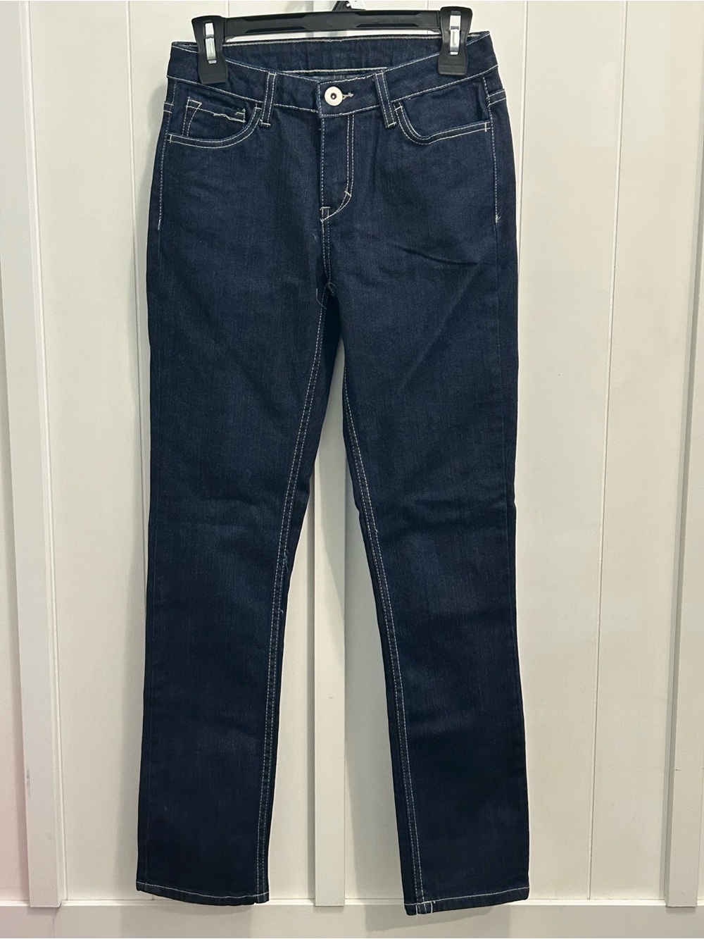Jordache Dark Indigo Straight-Leg Jeans with White Stitching